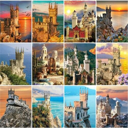 HUACAN 5d Diamond Painting Full Drill Square Landscape Diamond Embroidery Sale Castle Pictures Of Rhinestones Mosaic Wall Art
