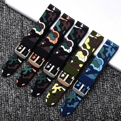 CICIDD Camouflage Silicone Watchband 18mm 20mm 22mm 24mm Waterproof Pin Buckle Bracelet Mens Diving Watch Chain