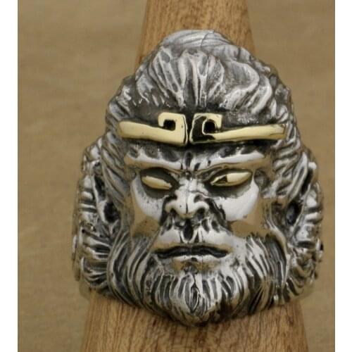 Chinese Monkey King WuKong Ring 925 Sterling Silver Mens Biker Rock Punk Style 9M018 US Size 9~11