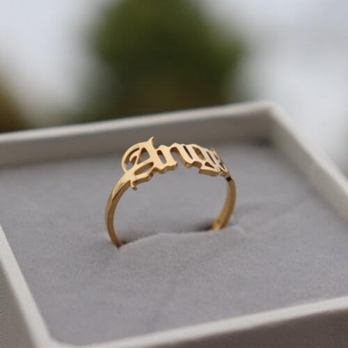 Angel Letter Ring Gold Anillos Stainless Steel Adjustable Rings For Women Best Friends Gift Vintage Jewelry Gothic Font Bijoux