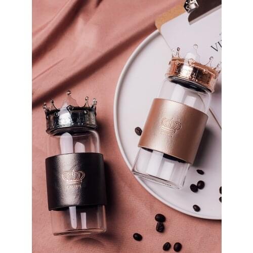 320ml Creative Crown Anti-scalding Glass Water Bottle Couple Travel Sport Tydro Flask Student Lemon Juice Kettle For Friend Gift