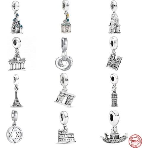 New 925 Sterling Silver Fine building Bead Castle And Boat Pendant Fits Original Pandora Charm Women Bracelet DIY Jewelry Gift