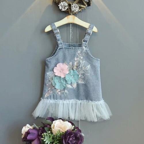 Summer Sundress Baby Girls Suspender Girls Dress Overalls 3-6 Years Kids Straps Denim Dress Children flowers Clothing Clothing