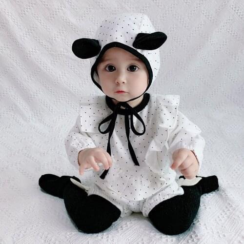 0-24 month baby infant girl sweet cute polka dot romper with hat