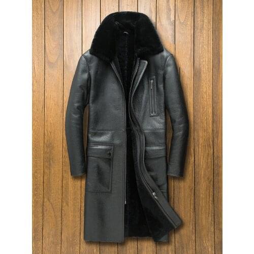 Winter Real Leather Jacket Men Long Sheepskin Coat Vintage Genuine Leather Jackets Shearling Real Fur Coats 2020 SWY-976