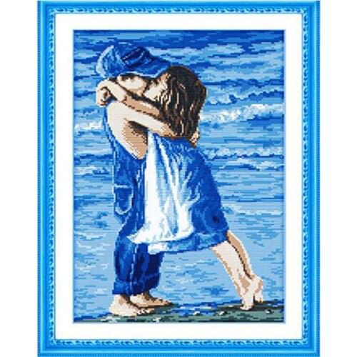 Lovers on seaside,Counted Printed on canvas 11CT Cross Stitch Embroidery kit,needlework Set,childhood Girl and boy 11