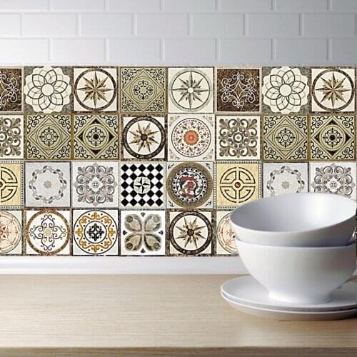 Tiles Wall Stickers Retro DIY PVC Waterproof Self adhesive Wall Decals Art Furniture Bathroom Kitchen Tile Sticker