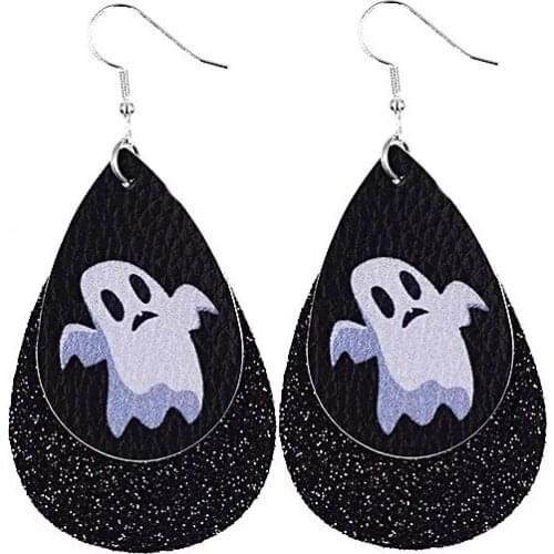 New Design Halloween Leather Ghost Earrings For Women Glitter Earrings Drop Dangle Black Earrings Party Jewelry