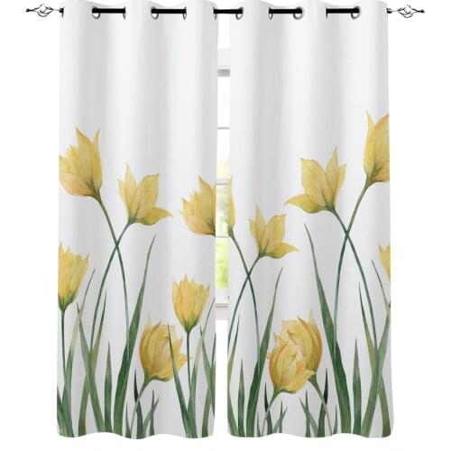 Yellow Tulip Flower Window Curtains for Living Room Bedroom Kitchen Modern Curtains Home Decoration Drapes Blinds