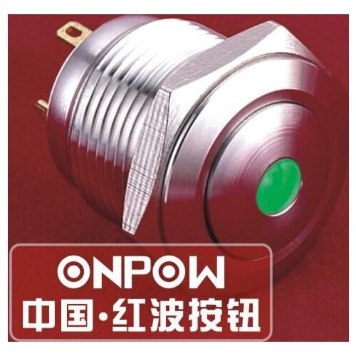 ONPOW 16mm 12V Dot LED Stainless steel Momentary Push button switch (GQ16B-10D/J/G/12V/S) CE,ROHS