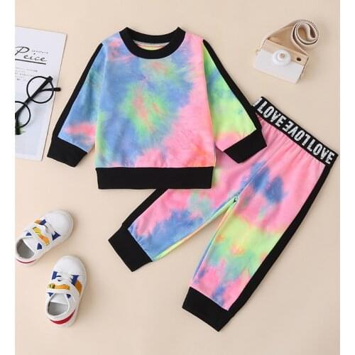 New Born Baby Autumn Sport Suit Long Sleeved Fahsion European And American Hooded Sweater Tie-dye Trousers Two-piece Suit Outfit