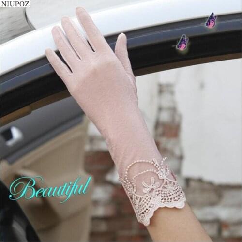 Sexy Spring Summer Women Autumn UV Sunscreen Short Sun Gloves Fashion Ice Silk Lace Driving Of Thin Touch Screen Gloves G02B