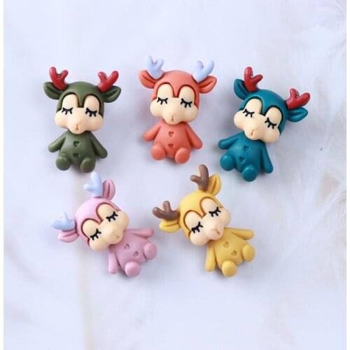 20Pcs Cartoon Christmas Deer Resin Patch Children Hairpin Jewelry Materials Flat Back Resin Ornament Scrapbook Crafts Applique