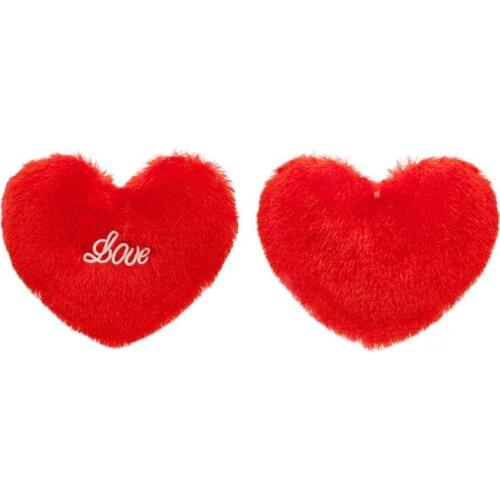 Y1UD Red Love Heart Shape Throw Pillow Letters Embroidered Long Fluffy Plush Soft Cushion Pad Sofa Home Decor Valentine’s Day 7