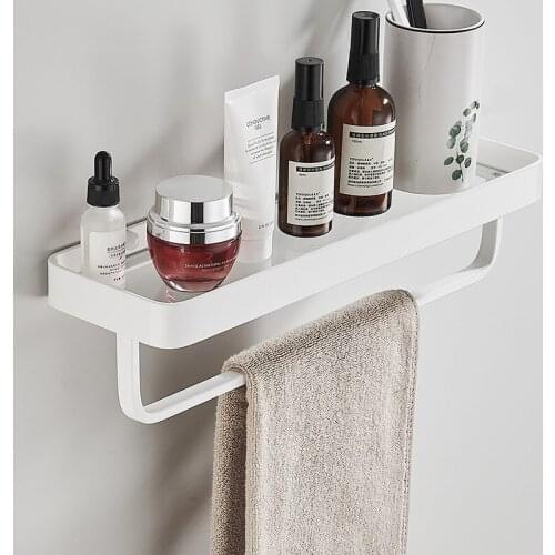 Bathroom Shelf Aluminum Square Shower Shelves Glass Cosmetic Rack Punch-free Room Storage Holder Waterproof Bathroom Accessories