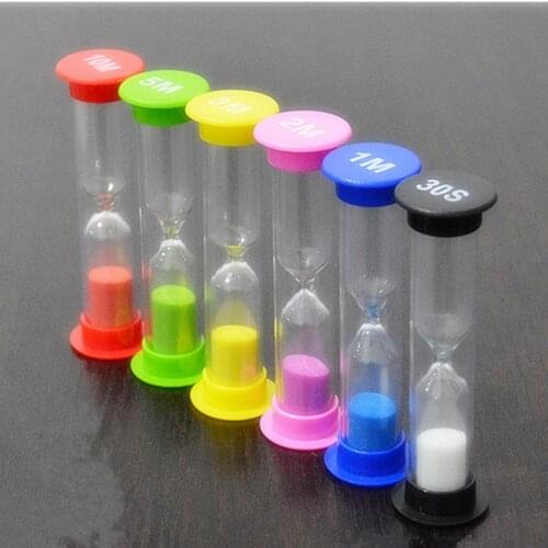 Promotional 6pcs 30second/1minute /2minutes/3minutes /5minutes /10minutes Colorful Hourglass Sandglass Sand Clock Timers
