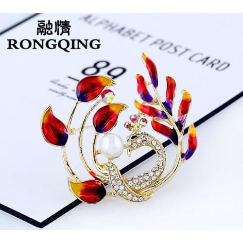 RONGQING 2018 New Peacock Enamel Fashion brooches for women brooch pins jewelry 12pcs/lot wholesale
