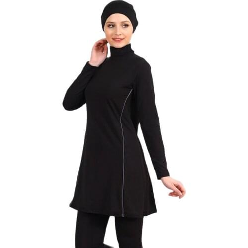 Long Sleeve Solid Plain Full Burkini Muslim Swimwear 38-50 Plus Size Hijab Islamic Swimsuit Fashion Islamic Conservative