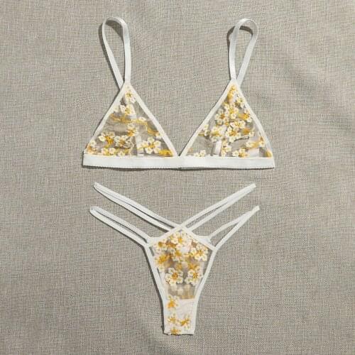 Sexy Lingerie Sets Flower Embroidery Brief Sets G-string Thong Underwear Sleepwear Lingerie Ultrathin Briefs Female Intimates