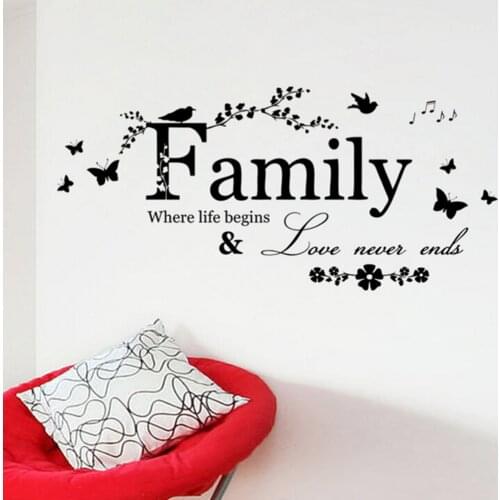 Family Love Never Ends Quote vinyl Wall Decal Wall Lettering Art Words Wall Sticker Home Decor Wedding Decoration