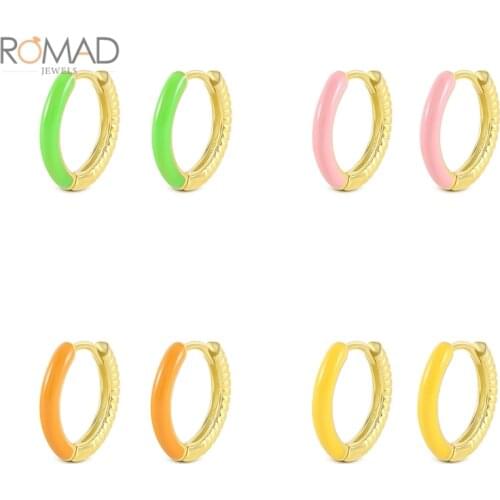 ROMAD Green Candy Color Enamel Hoop Earrings Women Pendientes Plata 925 Sterling Silver Circel Earring Spiral Cartilage Jewerly