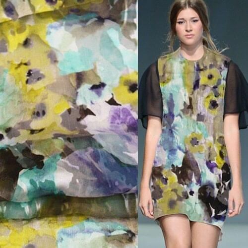 Fuzy color graffite print silk burnt-out silk fabric,silk gauze fabric 11momme 43" width,SBO015