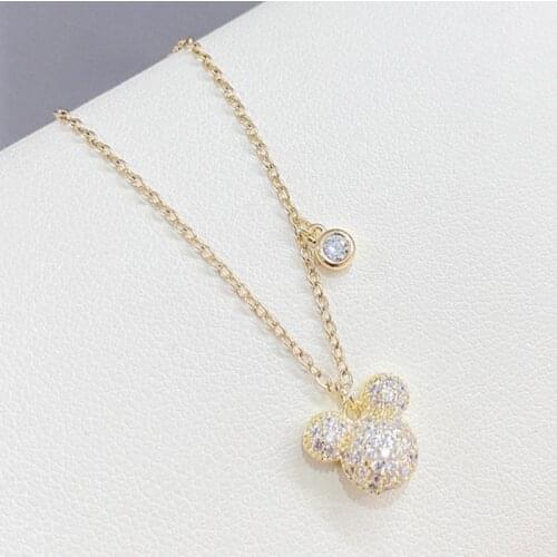 Showfay Korean Style Fashion Micro-Inlaid Zircon Pendant Necklace Female Cute Fresh Mouse Clavicle Chain