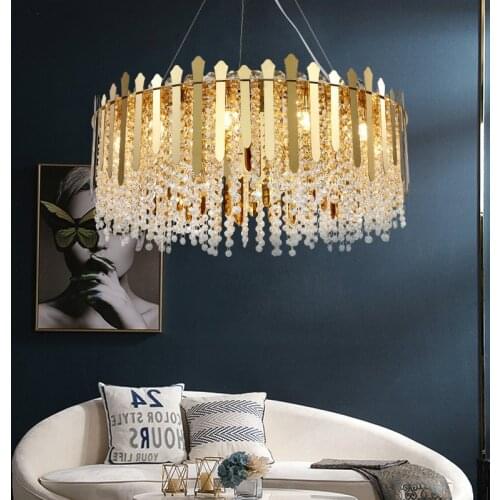 Modern Luxury Gold Steel G9 Led Pendant Lights Adjustable Cable Hanging Pendant Lamp Lustre K9 Crystal Suspension Lamp Lighting