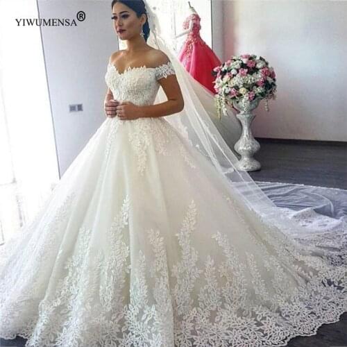 A33 Sparkly Shinny Appliques Bohemian Wedding Dress Cheap Off The Shoulder Lace-up Arabic African Robe De Marriage Bridal Gown