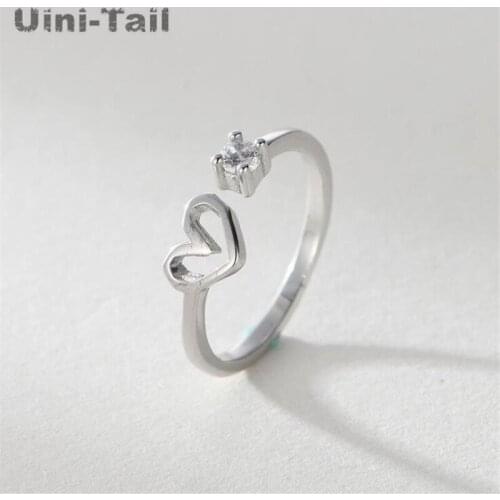 Uini-Tail classic hot 925 sterling silver heart micro-inset opening ring female adjustable Korean trend fashion sweet GN706