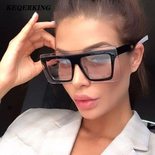 High Quality Trending Square Sunglasses Women One piece Oversized Flat Top Sun Glasses Vintage Shades Thin Face Oculos de sol