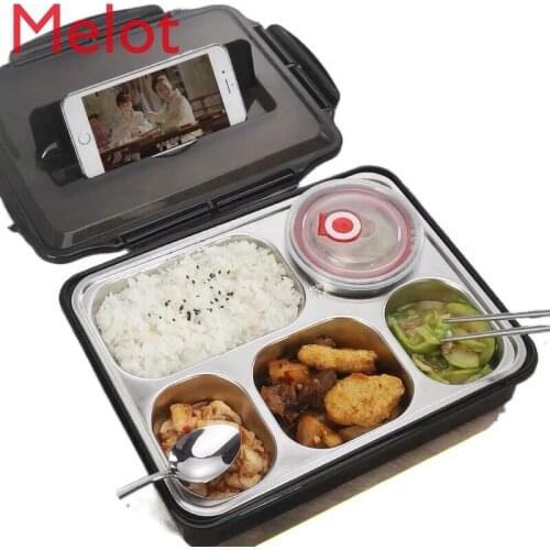 High-Grade 304 Stainless Steel Insulated Lunch Box Covered Compartment Fast Food Box Plate Large Capacity Bento Box