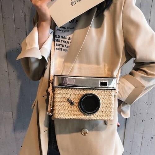 2021 New Fashion Straw Weave Camera Women Messenger Bag Casual Solid Shoulder Bag Female Travel Handbag Ladies Crossbody Bags