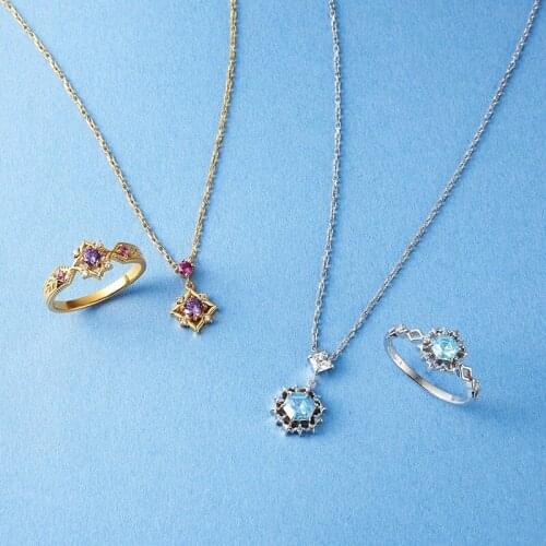 Samanth Froze 925 Sterling Silver Elsa Anna Crystal Necklace Ring Jewellery Set Girls Topaz Jewelry Gift Set For Women In A Box