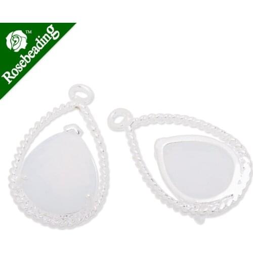 11.5x20mm framed glass,metal framed glass,Faceted glass,white opal,connectors,gemstone bezel,Sold 5pcs/lot-C3641