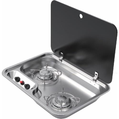 2 Burner Gas Stove Hob With Glass Lid 460*335*60mm 2*1.35KW GR-910 Boat Caravan RV Camper