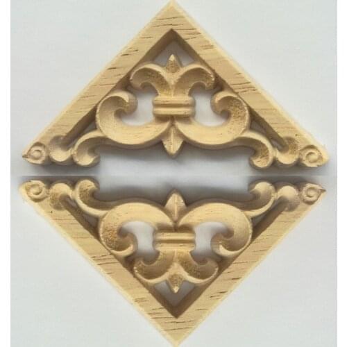 2PCS 6/8CM Fashion Wood Carved Decal Corner Onlay Applique Frame Furniture Wall Unpainted for Home Cabinet Door Decor Crafts