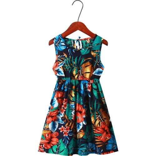 2021 New Girls Summer Dress Flare Sleeve Sundress For Girls Princess Casual Wear Bohemian Printing Hawaii Holiday Beach Dresses