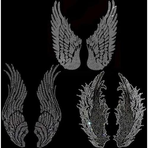 3pc/lot Big wings strass applique hot fix iron on crystal transfers design hot fix rhinestone designs iron on transfer patches