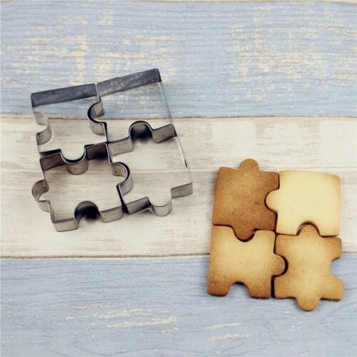 4Pcs/Set Biscuit Mould Stainless Steel Puzzle Piece Cookie Cutter Cake Frame Mold Baking Tools For Pastry Fondant Sugar HY99