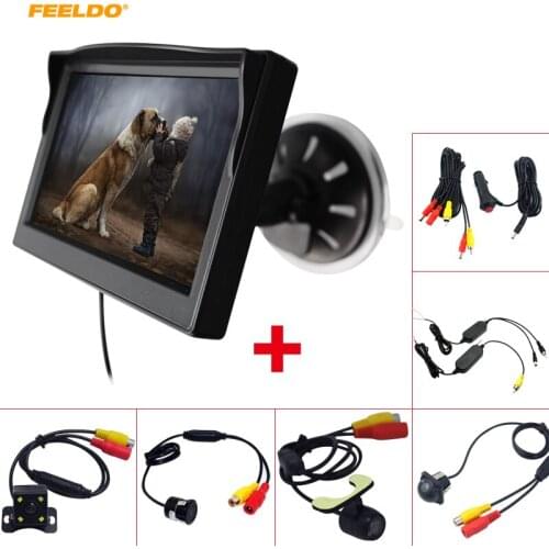 FEELDO 5" TFT LCD windshield Monitor With Rear View Backup Camera RCA Video System 2.4G Wireless & Cigarette Lighter Optional