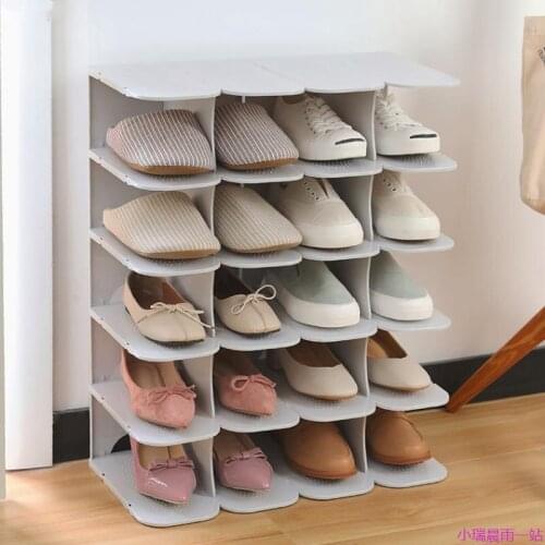 6 Layers Stackable Shoe Hanger Assembly Integrated Large Capacity Shoes Storage Rack PP Space Saving Safety Shoe Stand Organizer