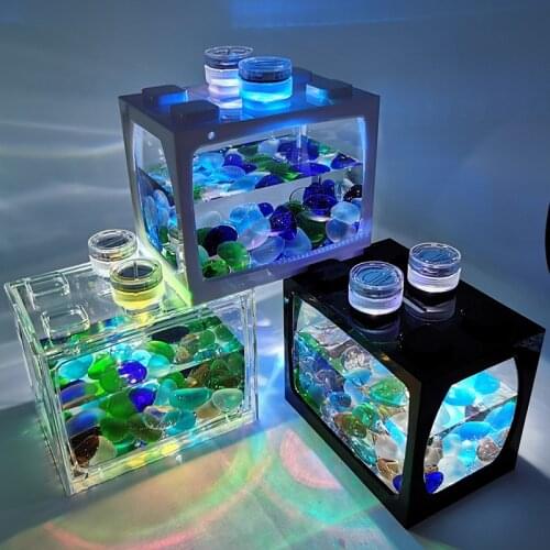 Fish tank Aquarium Fish Tank With LED Light Battery Desktop Fish Tank Small Office Betta Tank Mini Douyu Aquarium Supplies