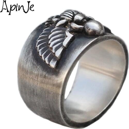 Apinje Original Design 925 Silver Rings for Men Egyptian Scarab Beetle A Symbol of Rebirth Vintage Mythology Ring Jewelry