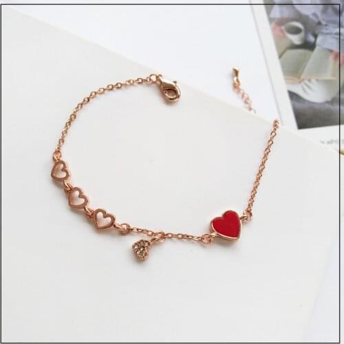 LANIWOO Red Heart Bracelet Hollow Pendant 2021 New Fashion Trendy Jewelry Elegant For Girls Wholesale Accessory
