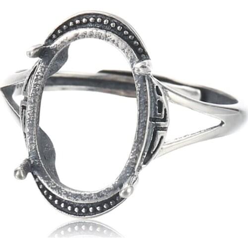 Ring Blank for 7x10mm/9x12mm/10x14mm/12x16mm Oval Cabochons Thai Sterling Silver Adjustable Band Ring Setting SR0017