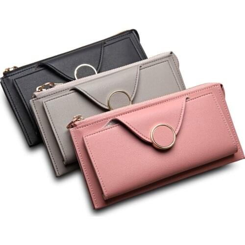 Hot Sale Women Leather Wallet Female Zipper Hasp Purse Hiqh Quality Ladies Long Solid Phone Strap Clutch Woman Coin Card Holders