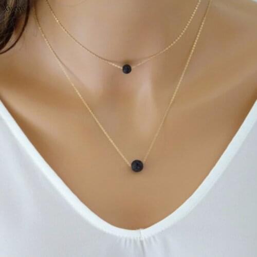Multilayer Black Lava Stone Rock Beads Pendant Essential Oil Diffuser Necklace