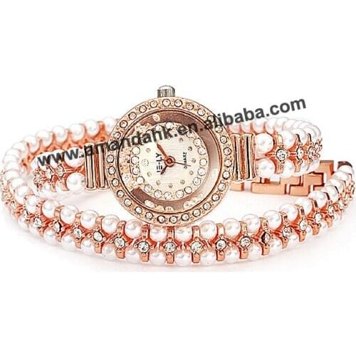 Fashion Alloy Pearl Beads Watch Women Fashion Quartz Wrist Watch Hot Sale Women Dress Long Around Watches E-LY