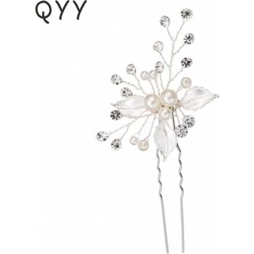 Fashion Handmade Painting Leaves Flower Crystal Pearls Hairpins Wedding Hair Jewelry Accessories Bridal Hair Clips Ornaments